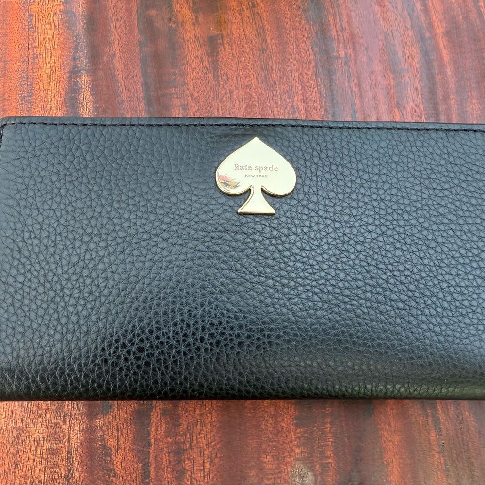 Kate Spade Black Wallet with Gold Spade Emblem
